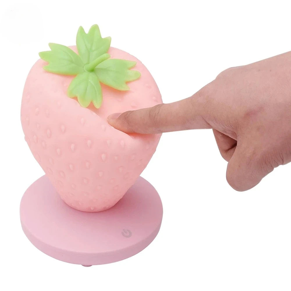Led Strawberry Lamp Silicone Touch Sensor Usb Rechargeable Dimmable Light