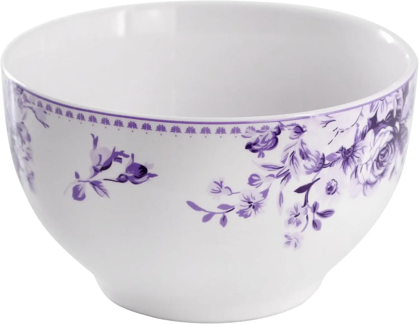 16-Piece Purple Stone Dinnerware Set for 4, Traditional Rose Design