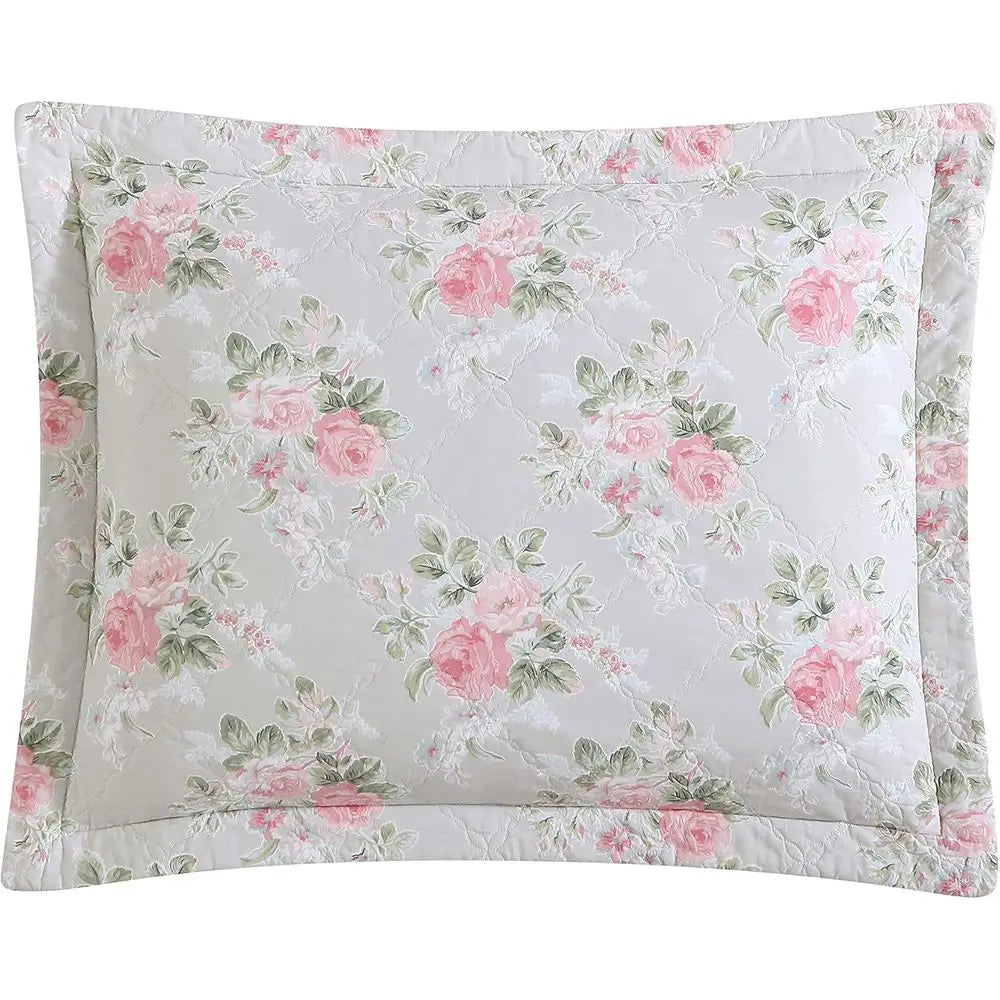 Reversible Cotton Queen Quilt Set with Matching Shams, Lightweight All-Season Bedding, Melany Pink