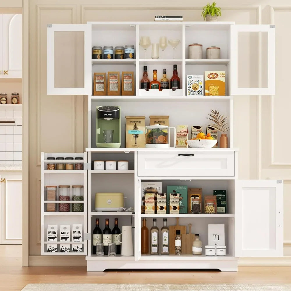 Vongrasig Tall Kitchen Pantry Cabinet Microwave Stand Storage Hutch Dining Living Room White