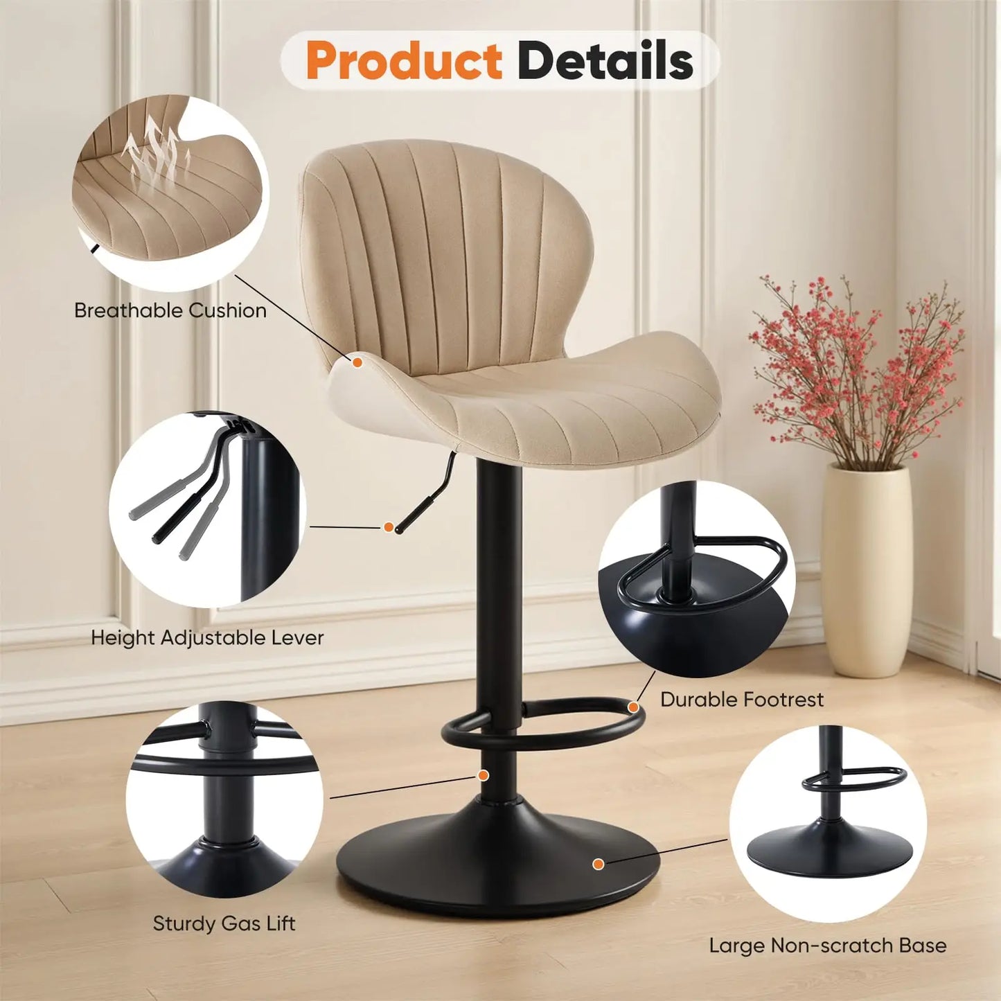 JHK Ergonomic Modern 360 Swivel Dining Chairs Set of 2