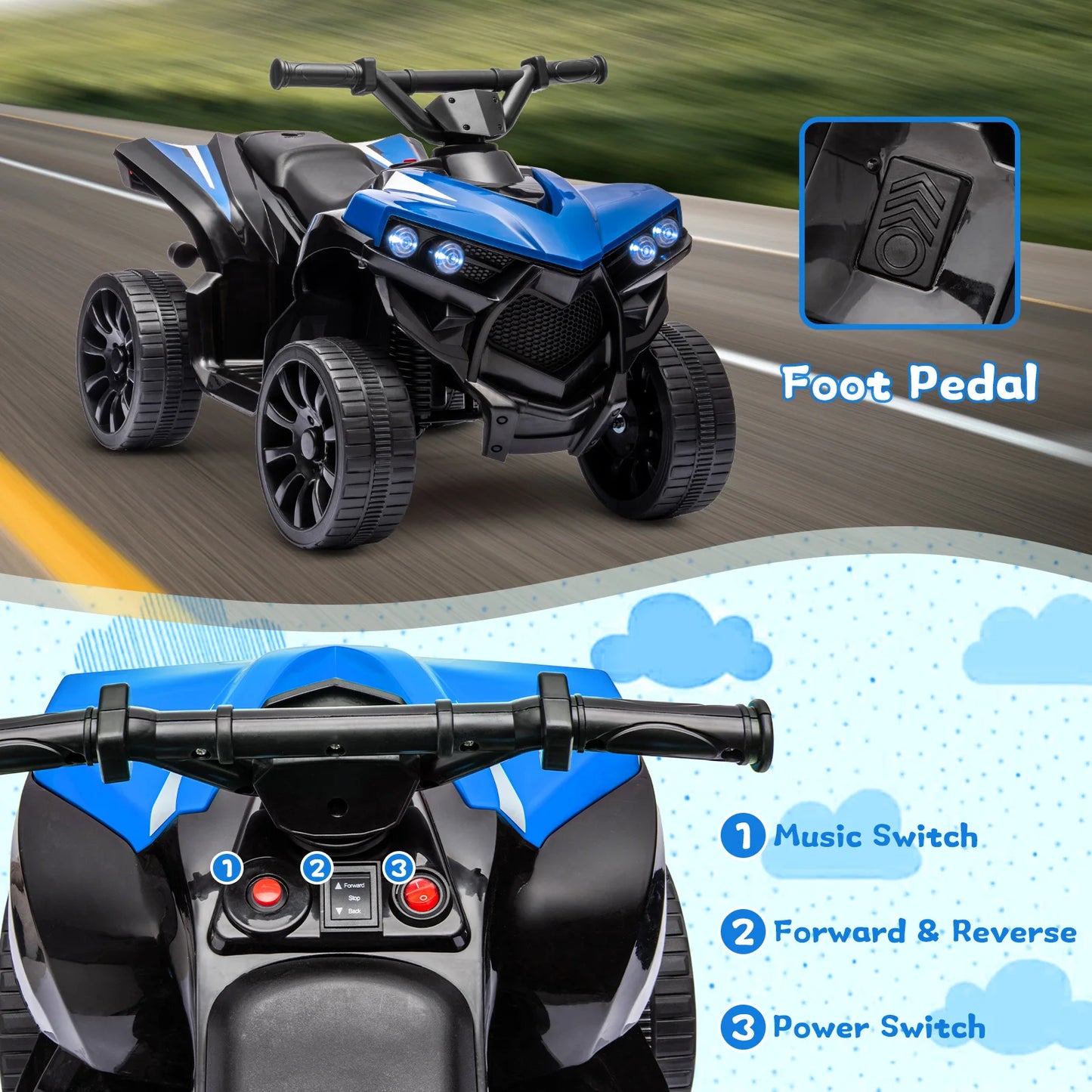 HiMISS SixVolt Ride On Quad ATV for Kids Push Button