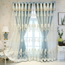 NONECN Elegant Double Layer Embossed 3D Embroidered Blackout Curtains Bedroom