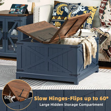 Farmhouse Coffee Table Sets 3 Pieces, Narrow Night Stand with Glass Barn Door Storage, Wood Furniture Sets for Living Room, Blue