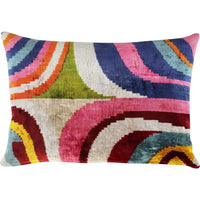Colorful Silk Velvet Throw Pillow - 16x24 Inches, Naturally Dyed, Decorative Cushion with Down Feather Fill