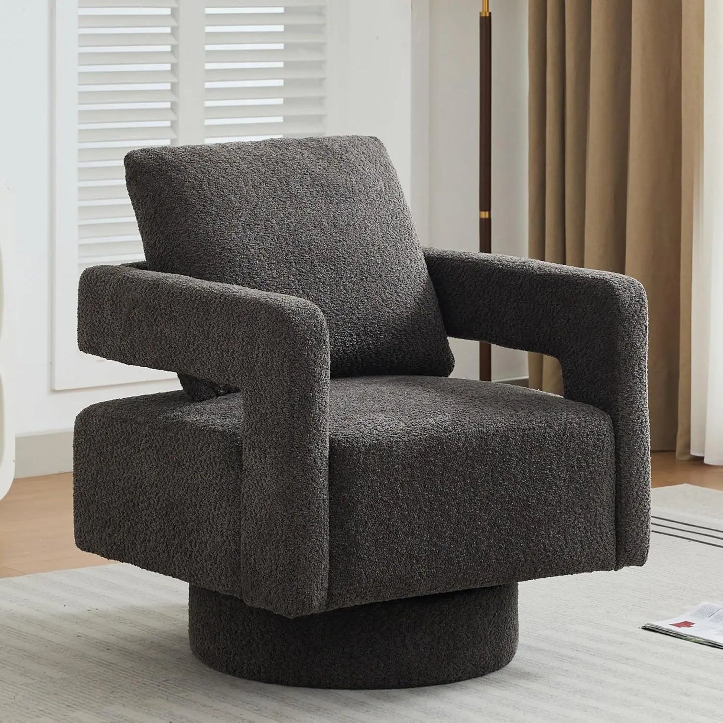 Upholstered Swivel Accent Chair Set Of 2 Linen Open Back Barrel Chair Pillow