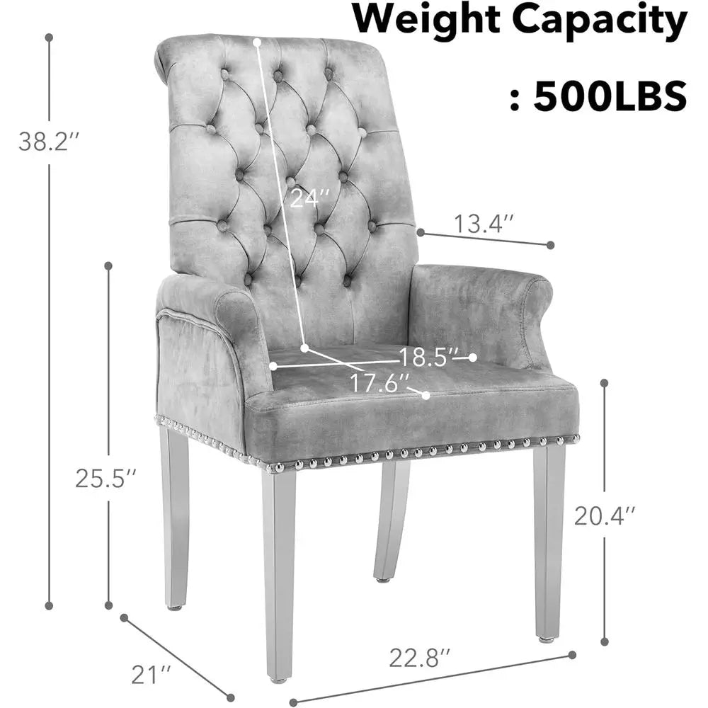 Elegant Velvet Upholstered Dining Chairs Set of 2 with Armrests