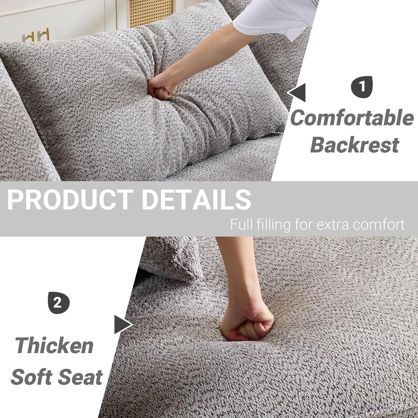 L-Shaped Sofa Sectional Couch With Curved Seat Design And 7 Pillows Customized