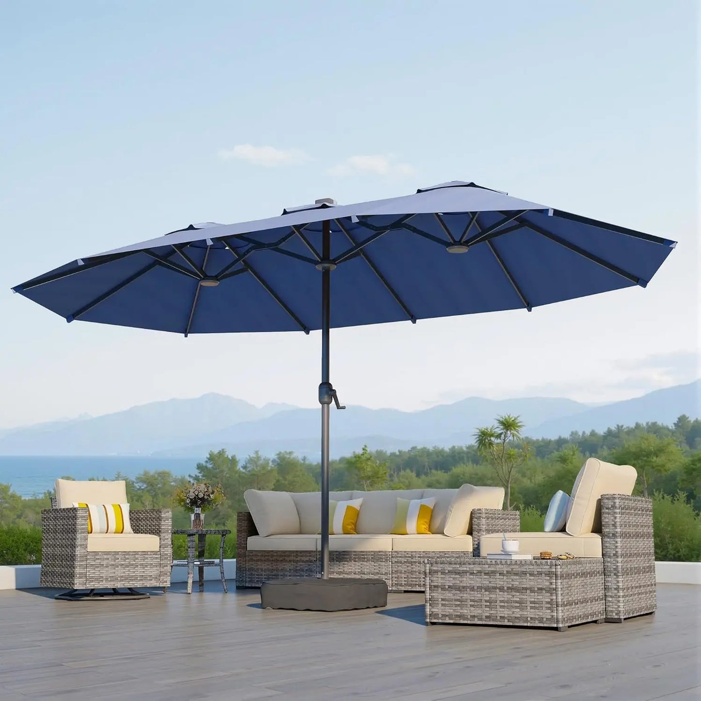 15 ft Large Patio Umbrella with Color Changing Lights,UPF50 Outdoor Table Umbrella with Solar Lights and, Customized