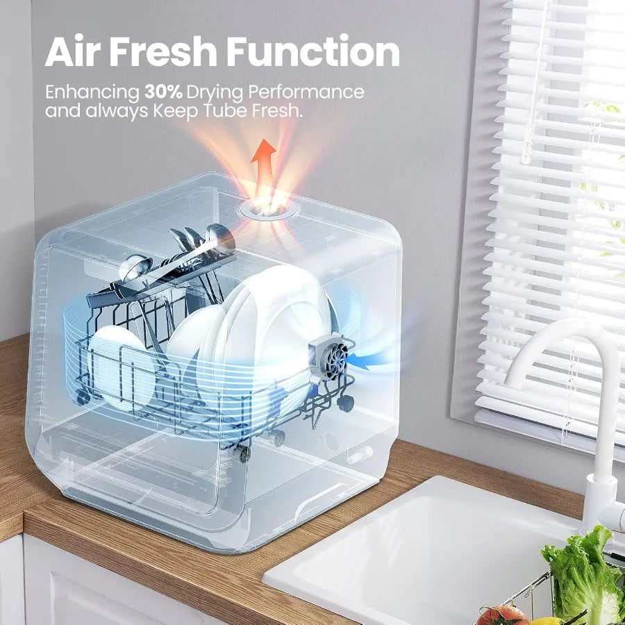 Portable Mini Dishwasher Countertop 5L Built-in Water Tank for Apartments RVs No Hookup Needed 6 Programs 360 Dual Spray 162 Hi