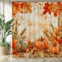 Autumn Leaves Shower Curtain With Rustic Maple Design Washable Polyester