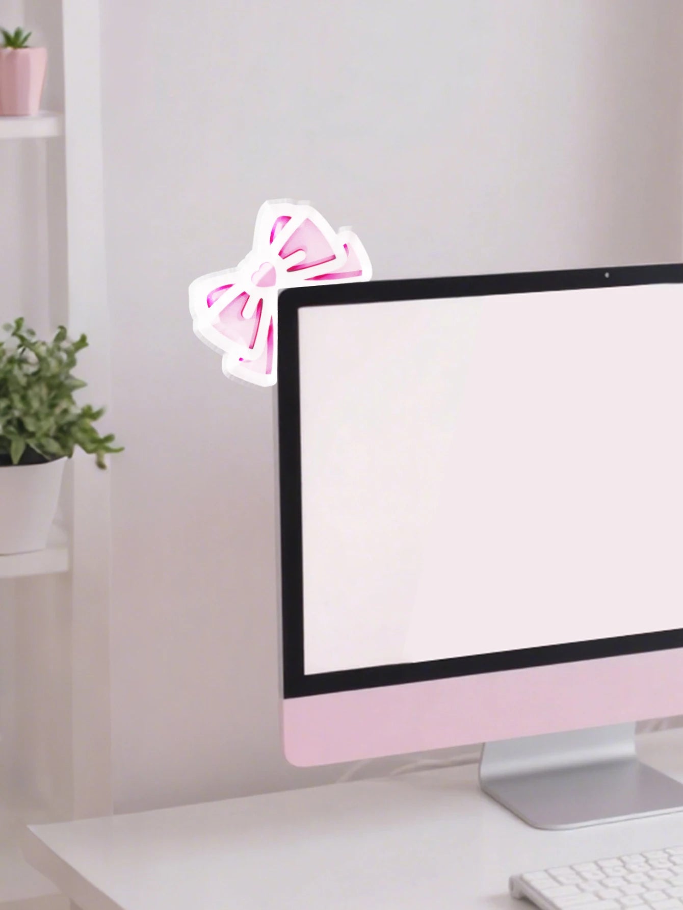 Kawaii Bow Monitor Decor Pink Acrylic Bowknot PC Desktop Decoration
