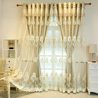 NONECN Elegant Double Layer Embossed 3D Embroidered Blackout Curtains Bedroom