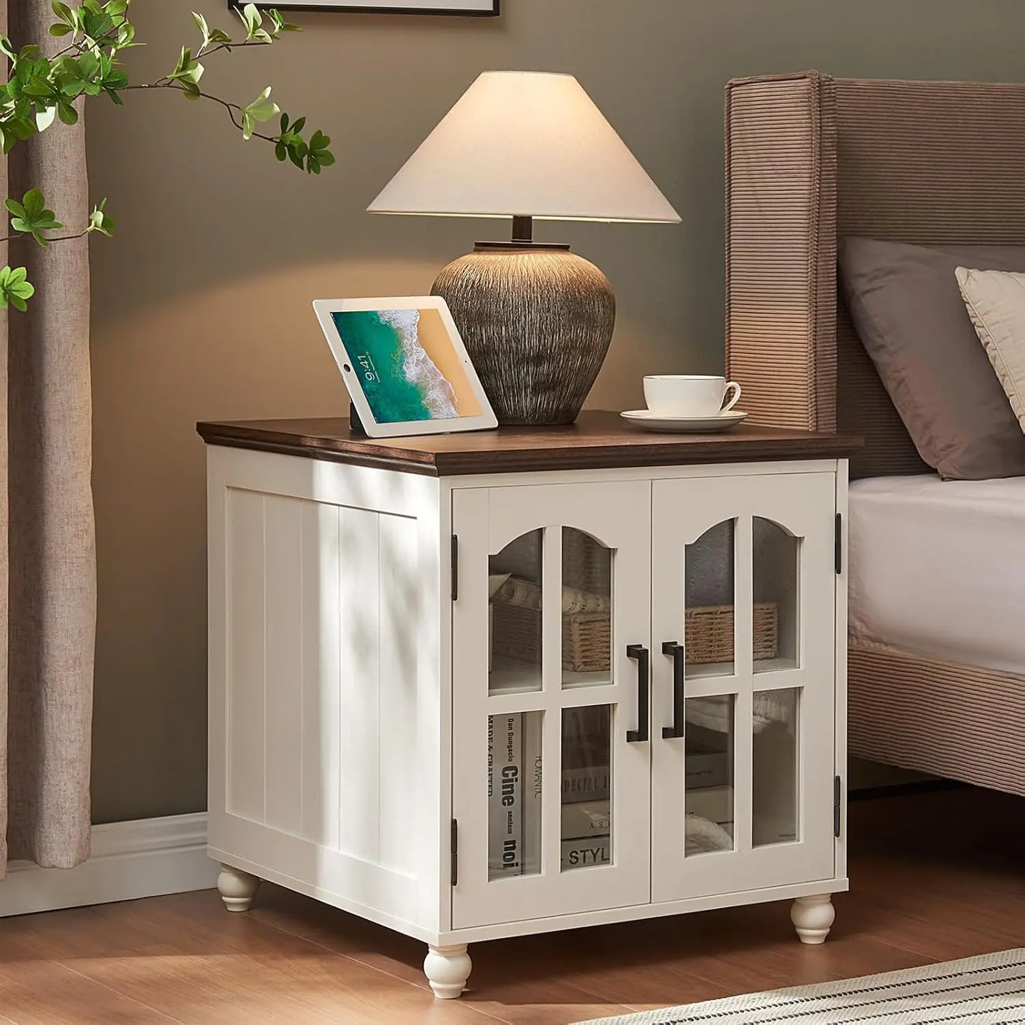 Farmhouse End Table Set of 3 , 18'' Narrow Side Table and 24" Large Sofa Side Table, Wood Night Stand Bedside Table