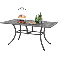 6-Person Rectangular Cast Aluminium Outdoor Dining Table, Patio Bistro Table with 2.3" Umbrella Hole for Porch Backyard