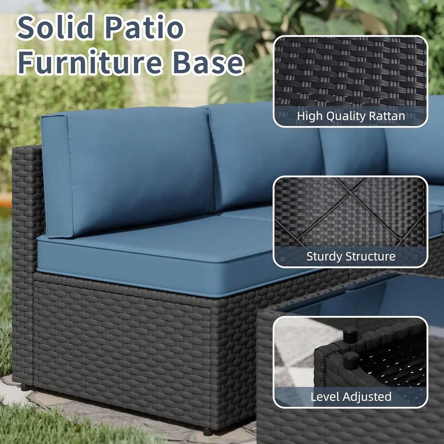 Rattan garden patio furniture set with cushions designed for comfortable outdoor relaxation.