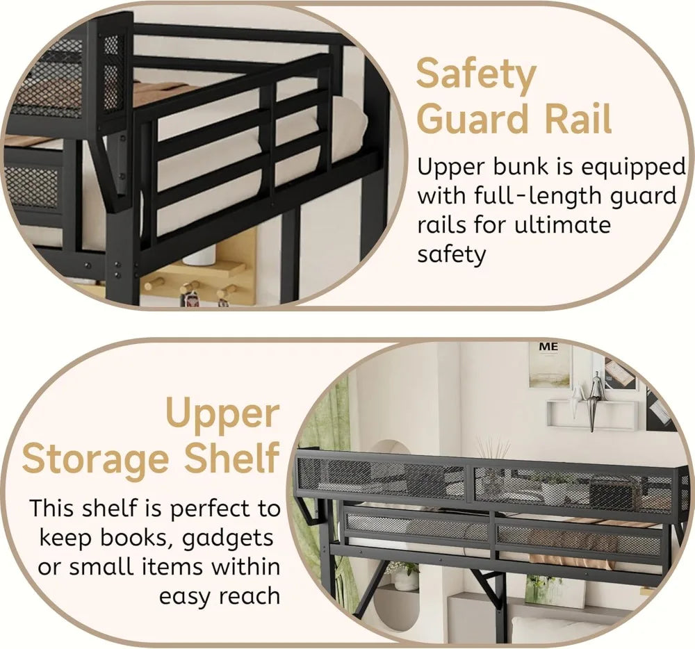 Metal Loft Bed With Stairs Storage Shelves And Wardrobe