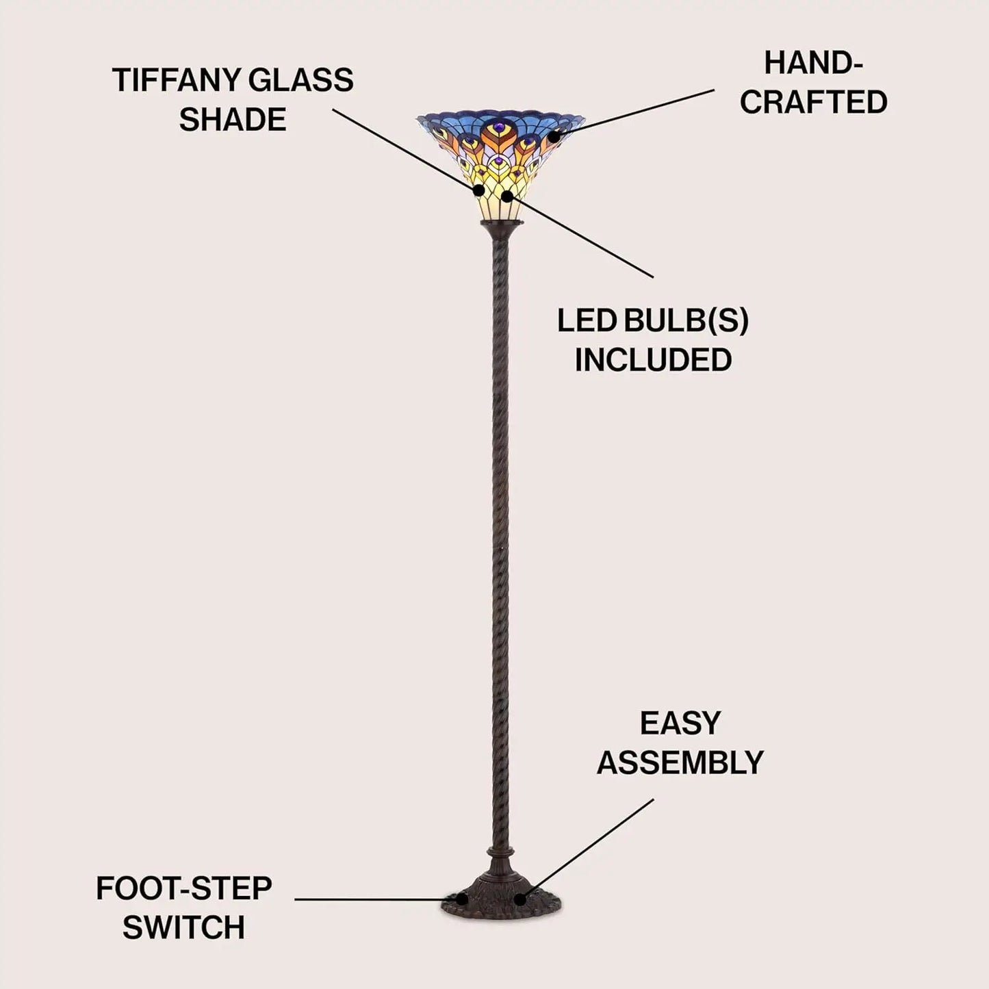 Jonathan Y Peacock Tiffany Style Torchiere LED Floor Lamp