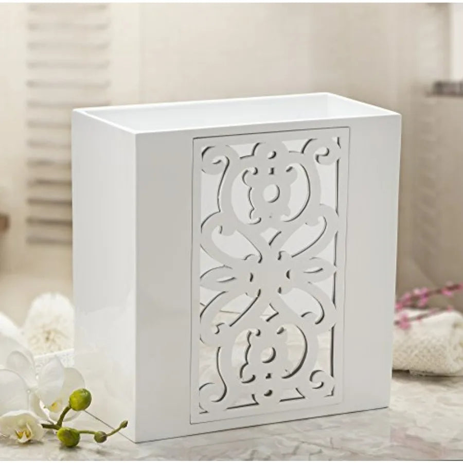 White Bathroom Accessories Set 6 Piece Complete Set Includes Soap Dispenser Toothbrush Holder Tumbler Cup Soap Dish Tissue Cove