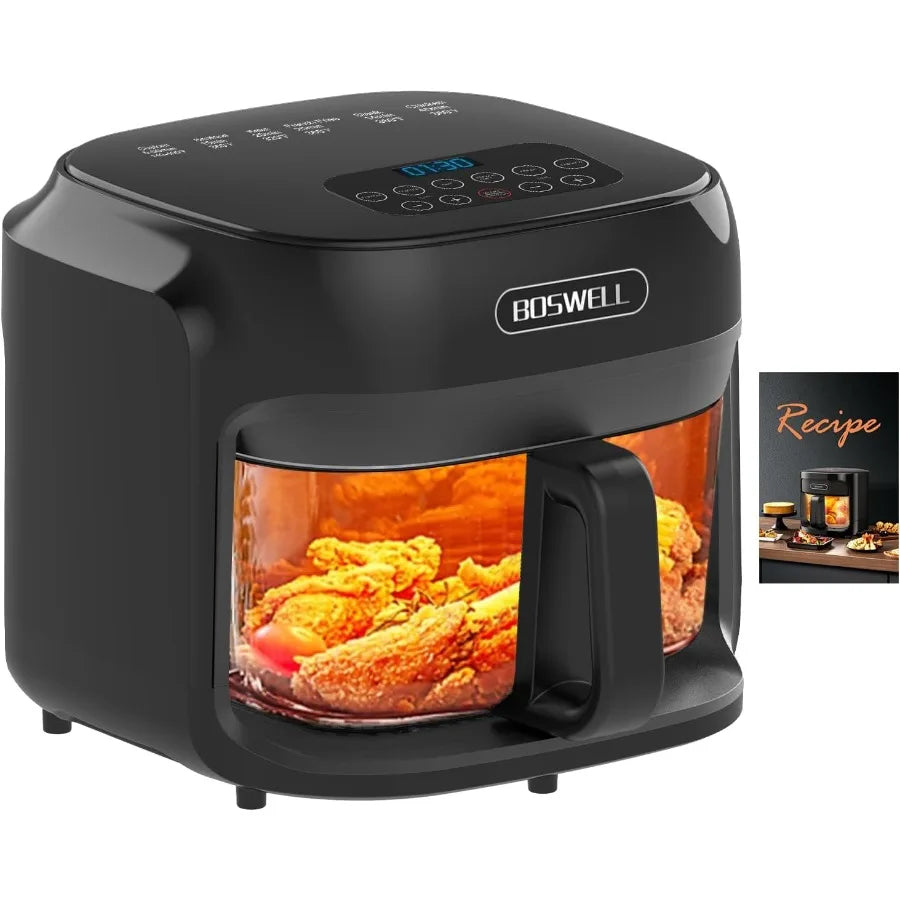 Glass Air Fryer 7.5QT with Transparent Fry Bowl for Easy Monitoring Advanced Circulating Heating Technology for Even Cooking Pr
