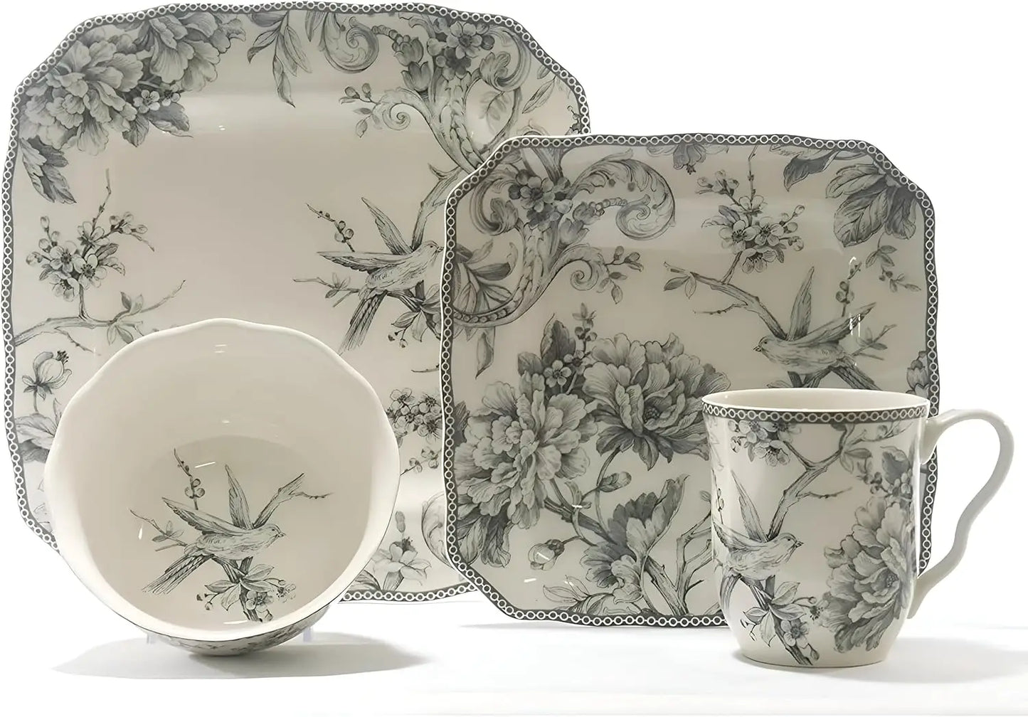 Adelaide Square Floral Porcelain Dinnerware Set For Service 4