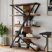 5 Tier Bookshelf, Display Bookshelf with 30mmThickened Board, 47.2 Inch Straight Wide Bookcase with Metal Frame and Woode