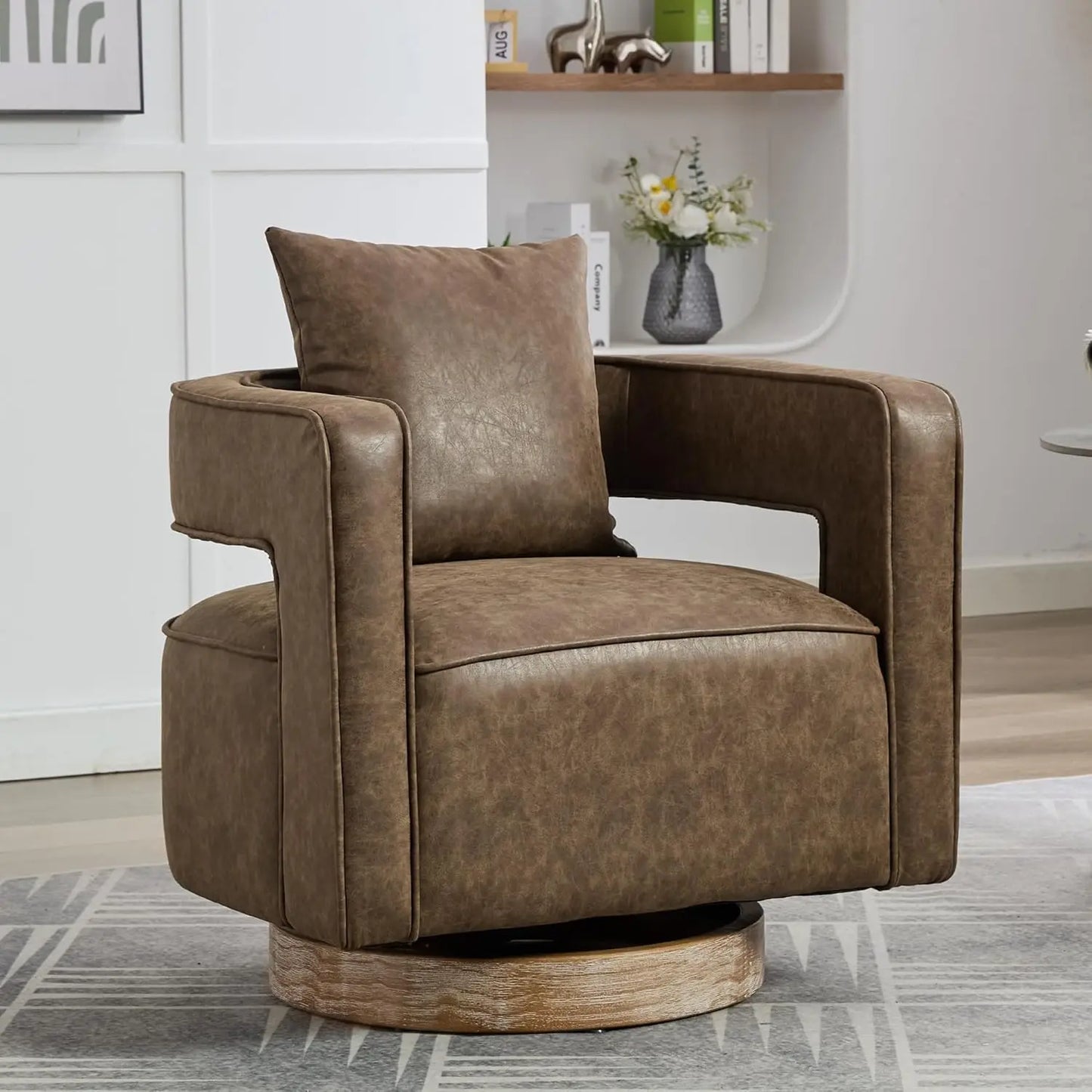 Upholstered Swivel Accent Chair Set Of 2 Linen Open Back Barrel Chair Pillow