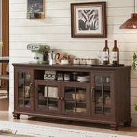 Large Sideboard Buffet Cabinet with Storage, Vintage White Farmhouse 60" Wide Credenza Accent Cabinets with Glass, Customized