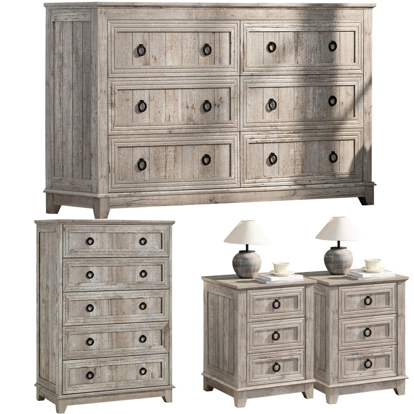Bedroom Dresser and Nightstand Sets 4 Piece,18" Nightstands Set of 2, 54" Wide Furniture Dressers for Bedroom,Living Room, Black