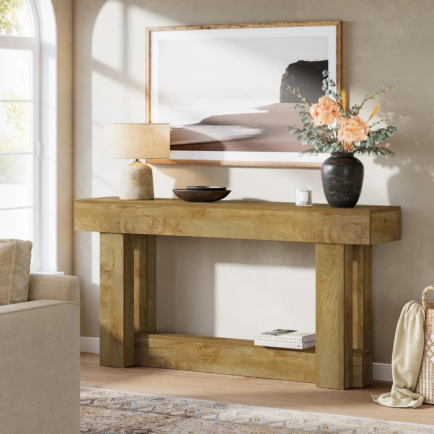 Little Tree Farmhouse Console Table Two Tier Wood Entryway
