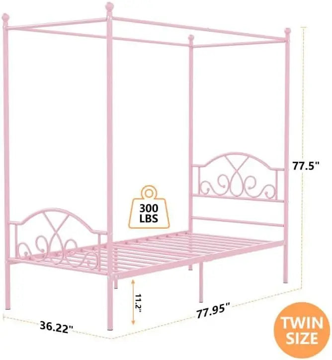 Princess Canopy Bed Frame With Four Posts For Kids