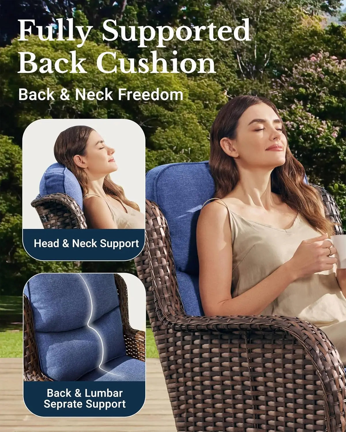Luxury 3Piece Outdoor Wicker Patio Set with High Back Chairs