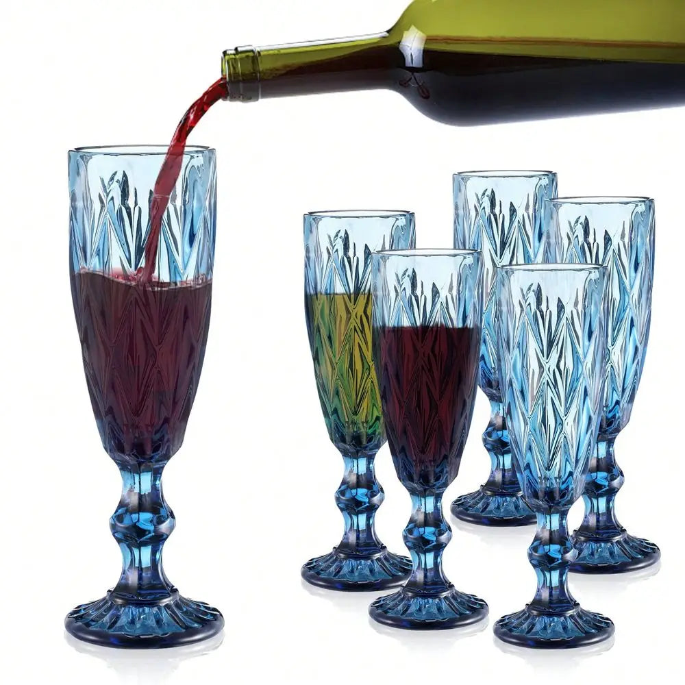 Wine Glasses 6Piece Set, Blue Wine Glasses, Blue Glassware, Vintage Stemware, Christmas Wine Glass Gift Set, Perfect For Hallow