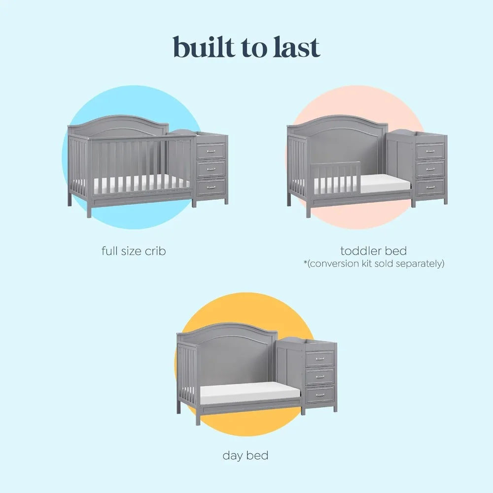 XMSJ Charlie 4-In-1 Convertible Crib With Changing Table