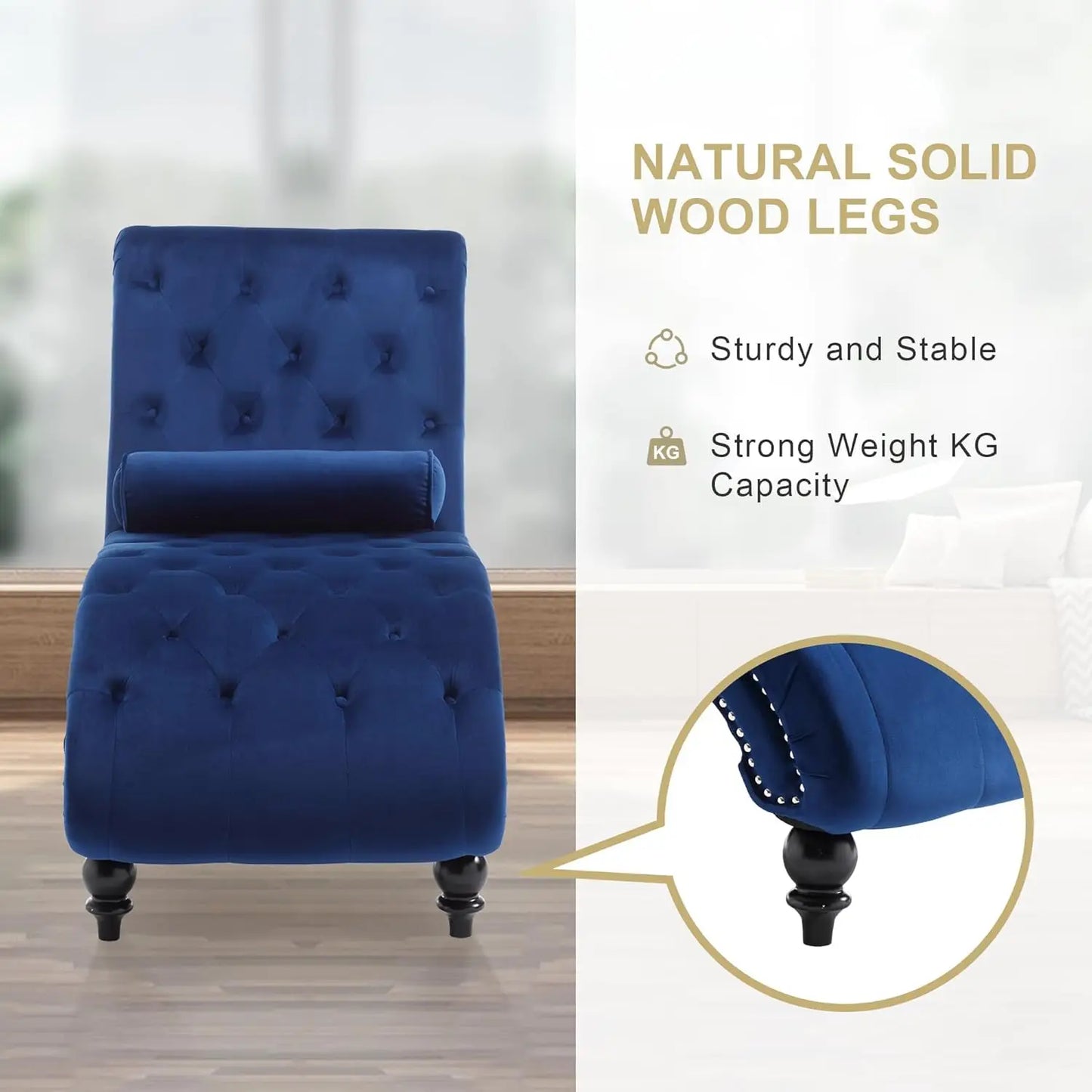 Velvet Chaise Lounge Upholstered Chair With Pillow For Living Room