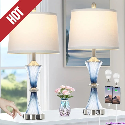 XMSJ Glass Table Lamps With USB Ports And AC Outlet