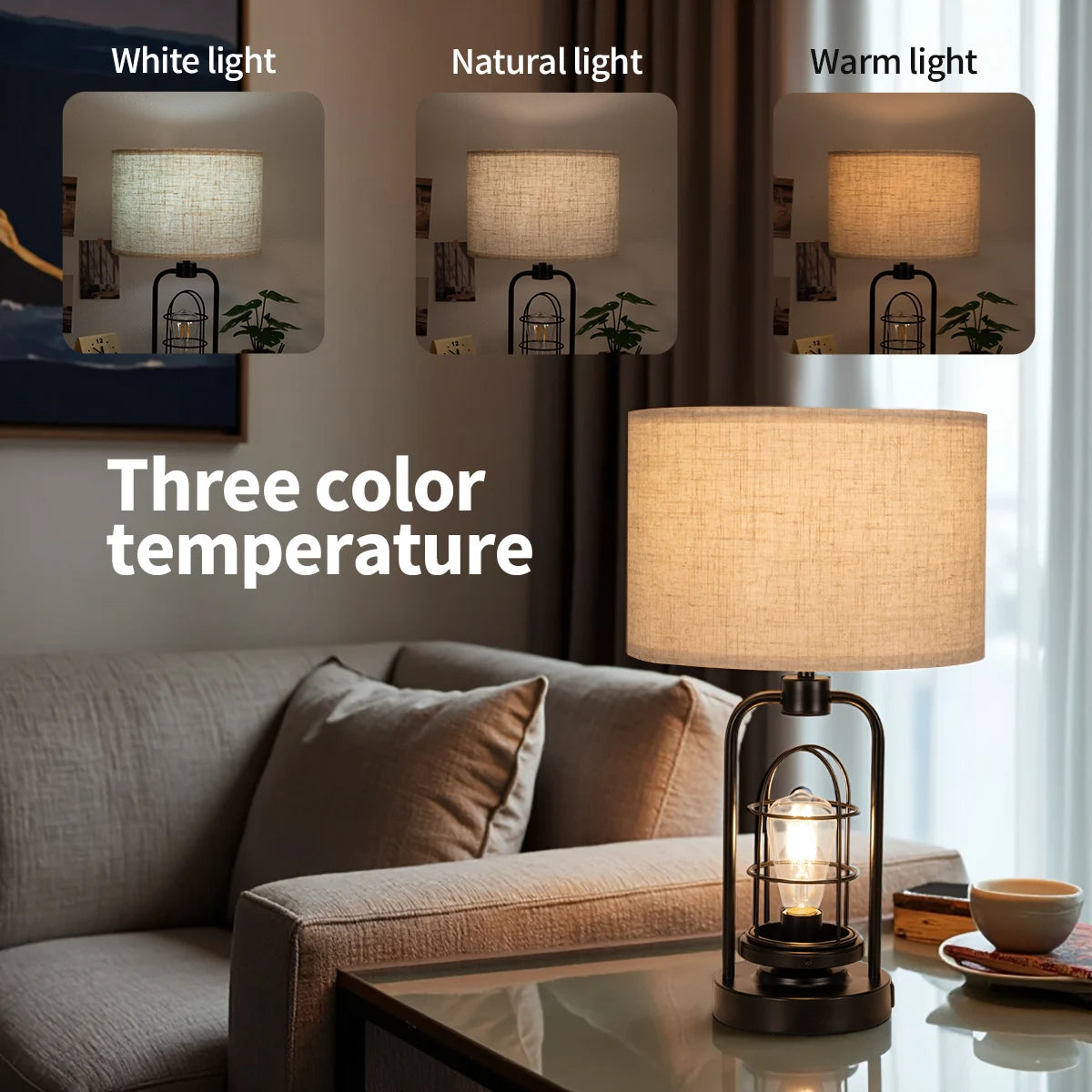 Industrial Retro Desk Lamp 3 Color Adjustable Dual USB Ports