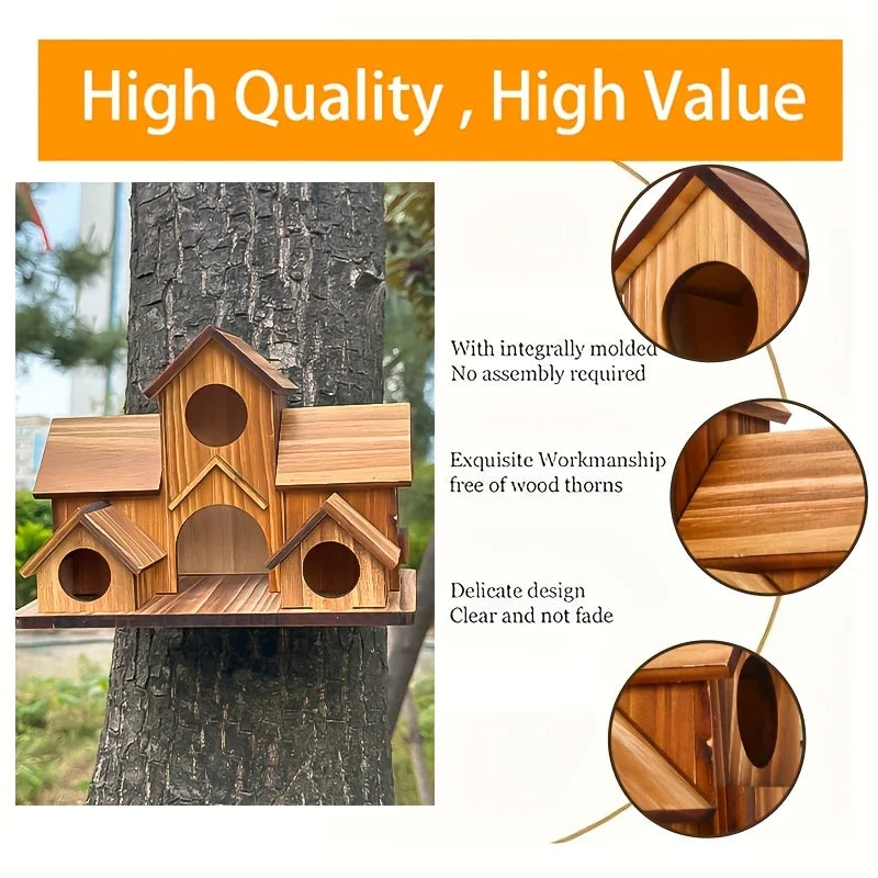 Outdoor Rural Wooden Birdhouse - Villa-Style Multi-Layer Hanging Bird Feeder - Paintable with Multiple Compartments - Garden Decoration to Attract Birds - a Gift for Bird Enthusiasts - Suitable for Use All Year Round