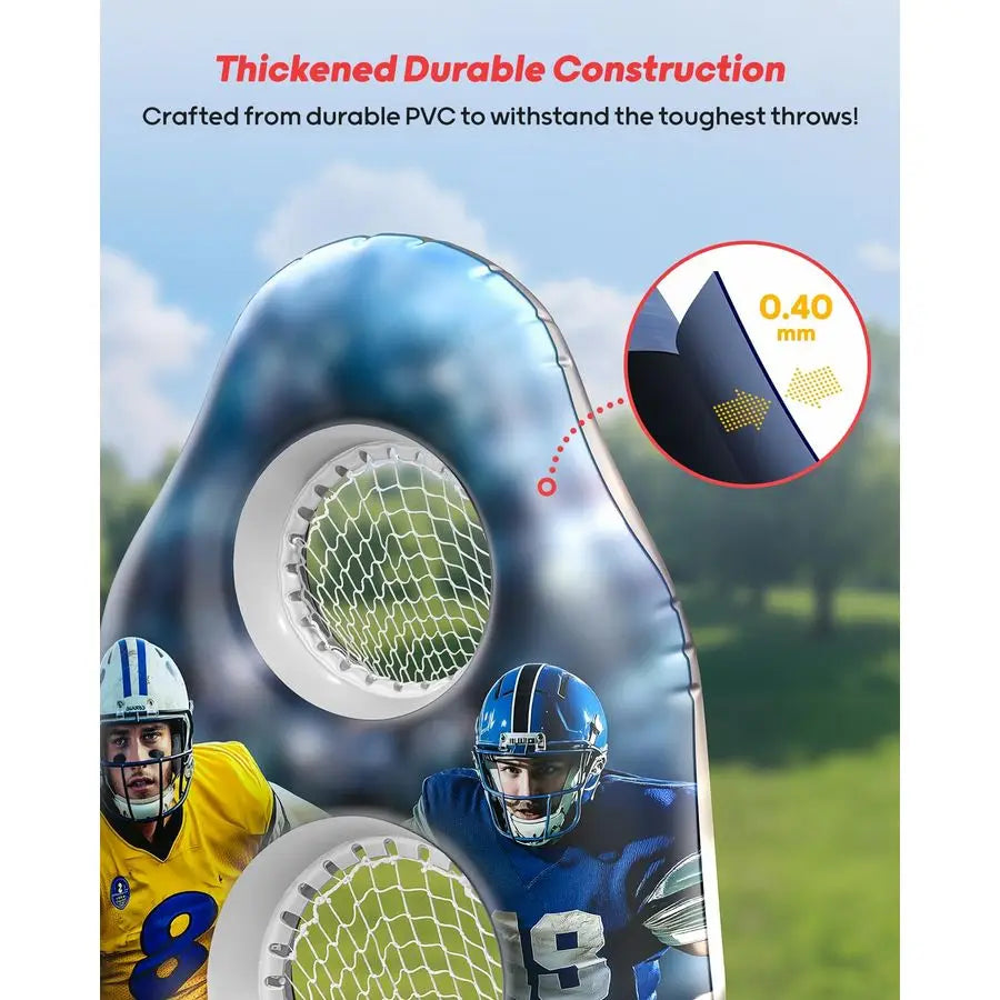 DualHole Inflatable Football Target for Kids amp Adults, LifeSize Backyard Toss Game with 4 Balls, Scoreboard amp Pumps Outdoor