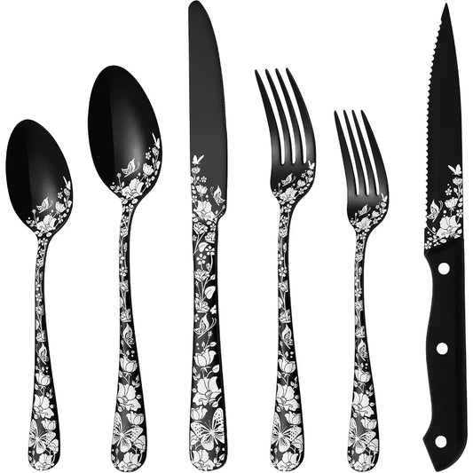 Stainless Steel Silverware Set For 12 With Steak Knives