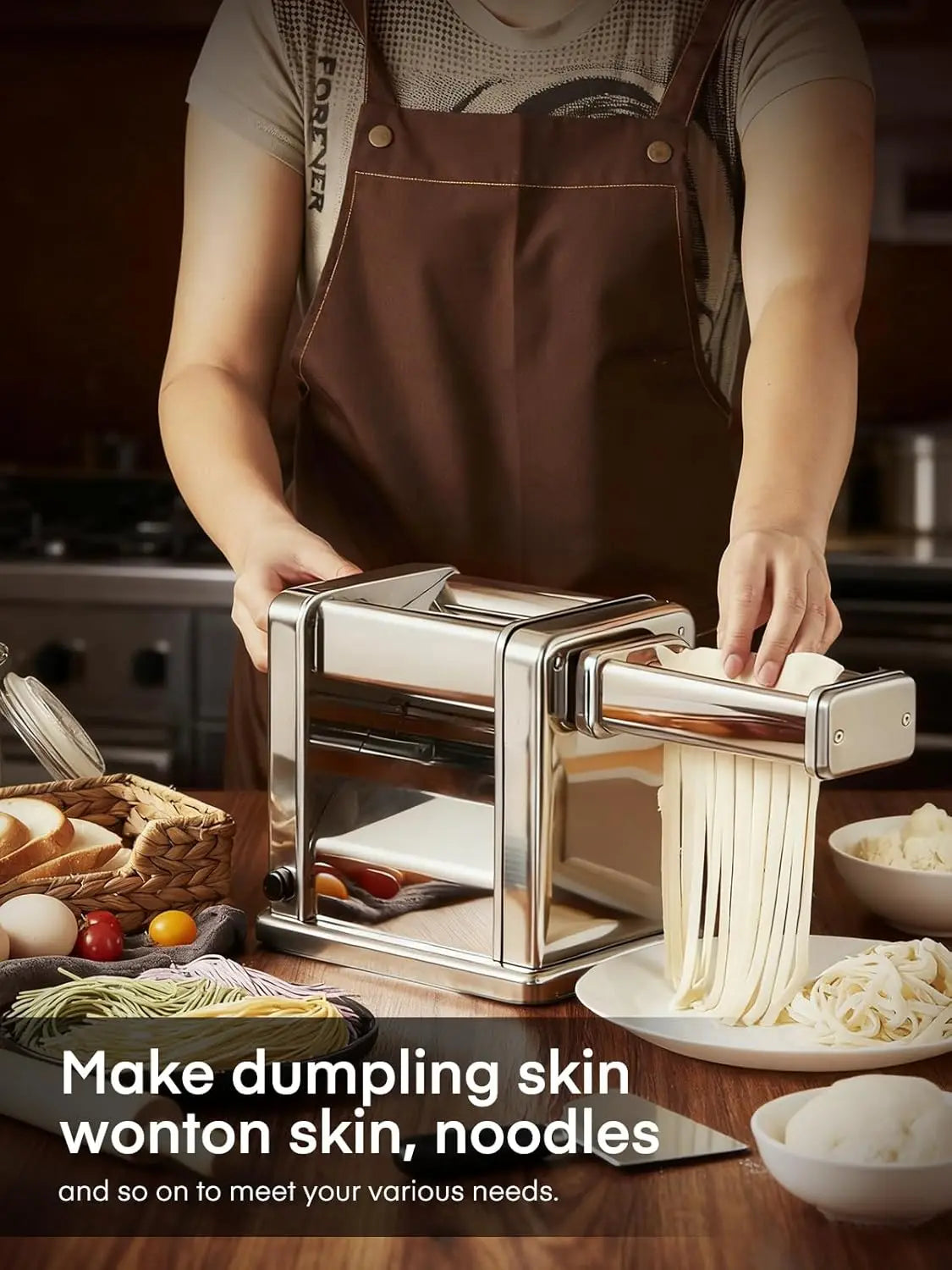 Electric Pasta Maker Machine Adjustable Thick Noodle Maker for Spaghetti Fettuccine Lasagna Kitchen Appliance