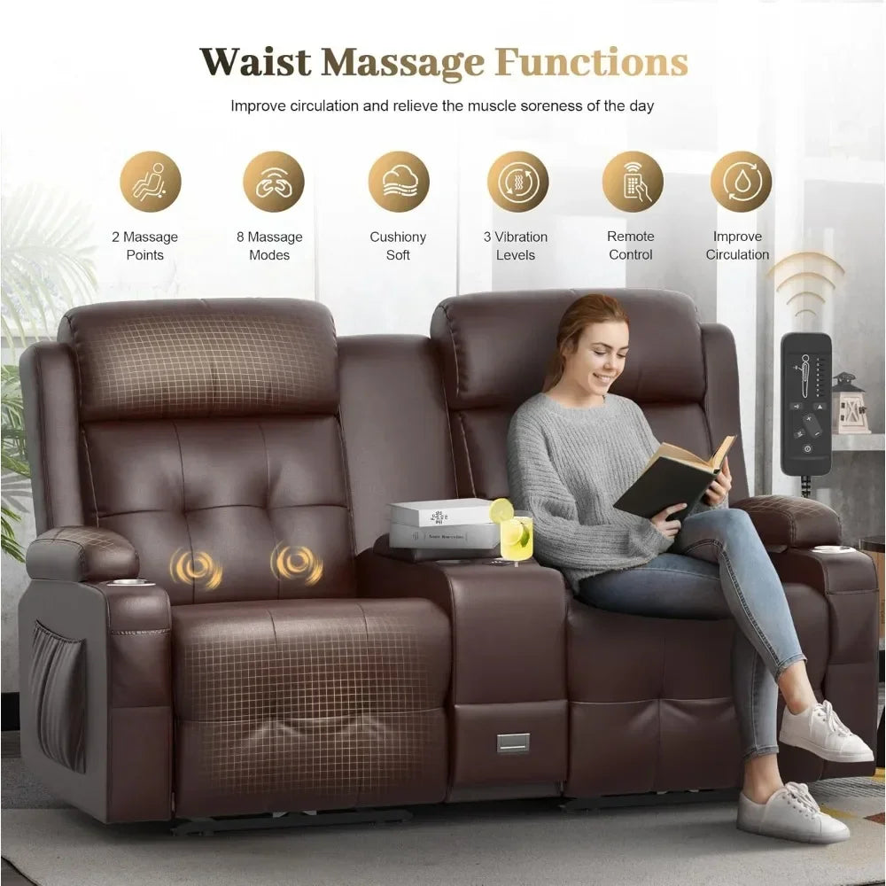 Reclining Massage Loveseat With Console Wall Hugger Sofa