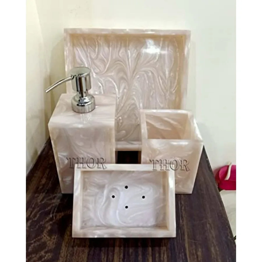 Stylish Luxury Bathroom Sets Stone Bathroom Accessories Decor Soap Dispenser Tooth Brush Holder and Soap Dish and Towel Tray Se