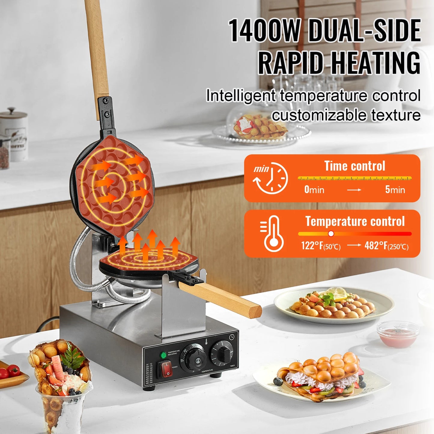 Vevor SucceBuy Commercial Egg Bubble Waffle Maker 1400W