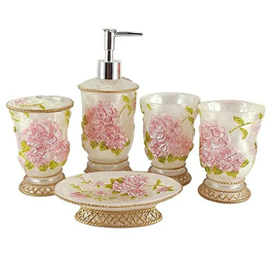 5Piece Bathroom Accessory Set With Dispenser Toothbrush Holder Tumbler