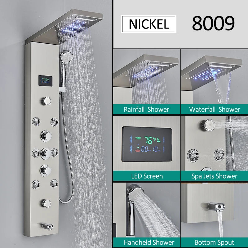 Quyanre LED Shower Panel Tower System LCD Display Massage Spa
