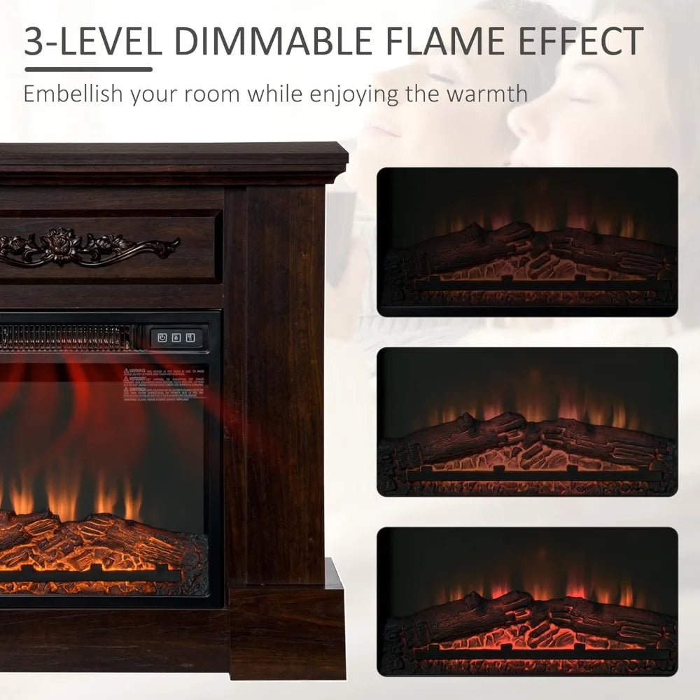 Electric Fireplace With Mantel LED Log Flame 1400W Remote