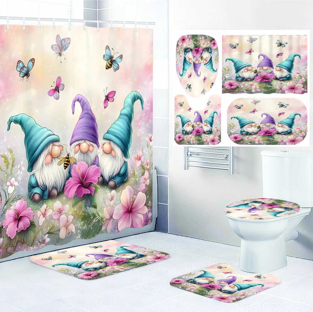 Dwarf Bathroom Four Piece Set Avant Garde Waterproof Shower Curtain