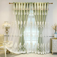 NONECN Elegant Double Layer Embossed 3D Embroidered Blackout Curtains Bedroom