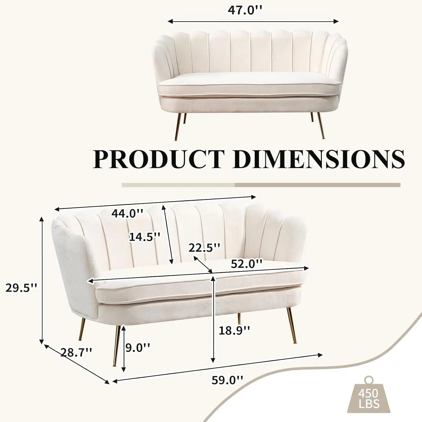 Chenille Upholstered Loveseat With Gold Metal Legs Petal Design
